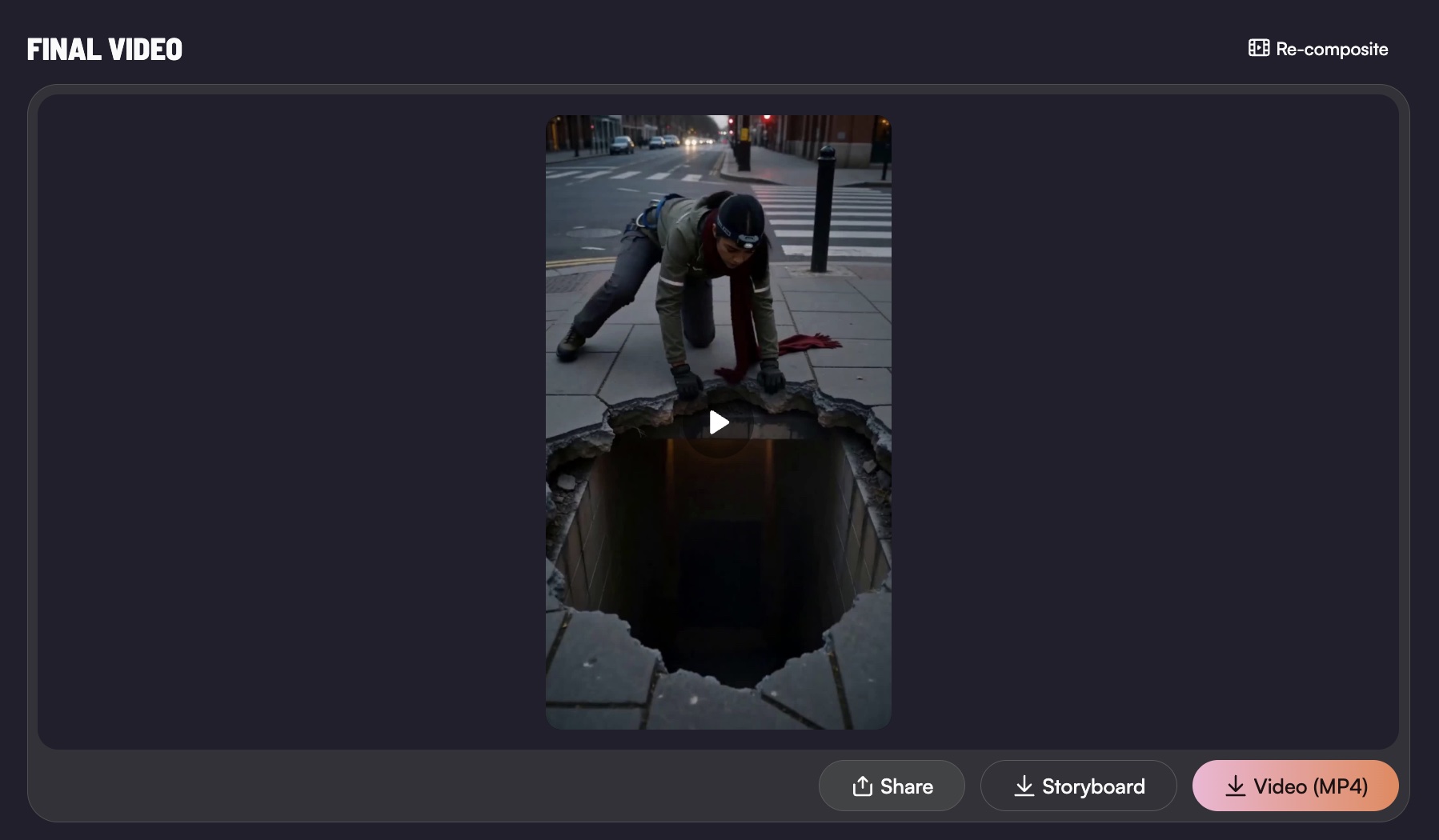 The Share button below the final video in Mootion