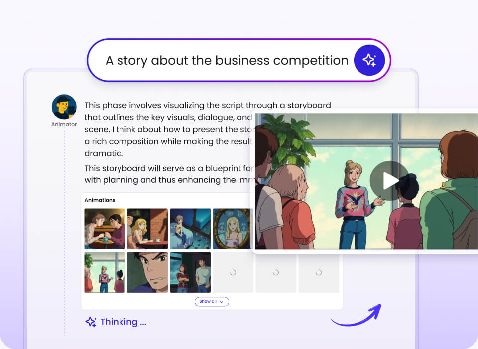 Illustrated storyboard workspace for visual storytelling